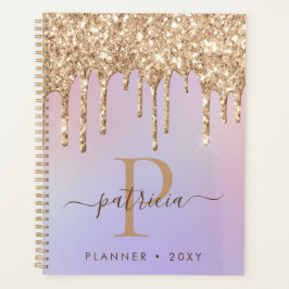 Glam Gold Glitter Drift Elegant Monogram Planner