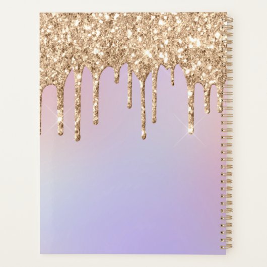 Glam Gold Glitter Drift Elegant Monogram Planner (Achterkant)