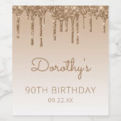 Glam Gold Glitter Drip 90e verjaardag Wijn Etiket (Enkel label)
