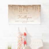 Glam Gold Glitter Drip Sweet 16 Party Spandoek (Insitu)