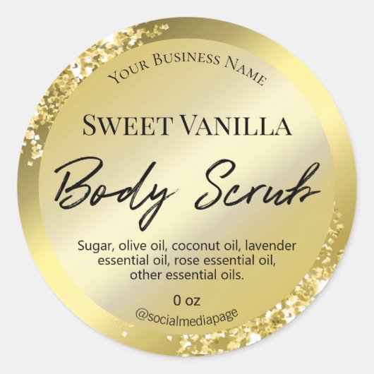 Glam Gold Glitter en Foil body Scrub Labels (Voorkant)