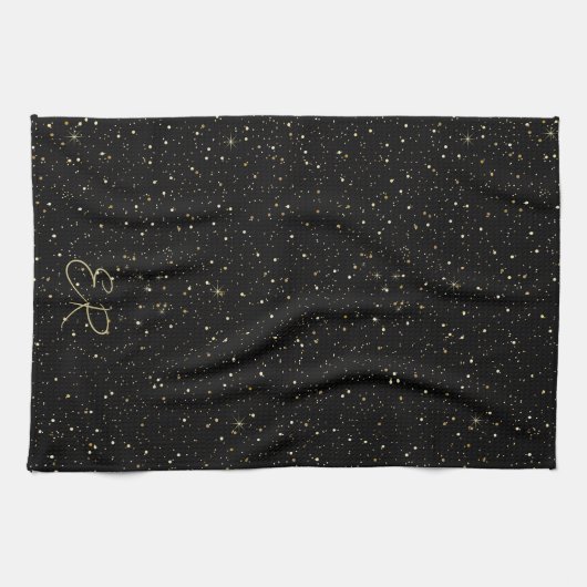 Glam gold glitter en sparkles op zwart afbeelding theedoek (Horizontaal)