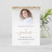 Glam Gold Glitter Foto 2024 Afstuderen Aankondiging (Staand voorkant)