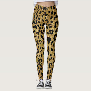 Glam Gold Glitter Glad Luipaard Patroon Leggings