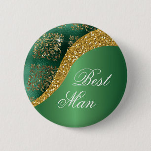 Glam Gold Glitter Green Metallic Beste Man Ronde Button 5,7 Cm