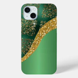 Glam Gold Glitter Green Metallic iPhone 15 Mini Hoesje