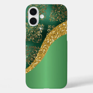 Glam Gold Glitter Green Metallic iPhone 16 Plus Hoesje