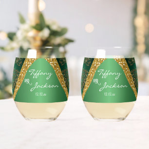Glam Gold Glitter Green Metallic Wedding Wijnglas Zonder Voet