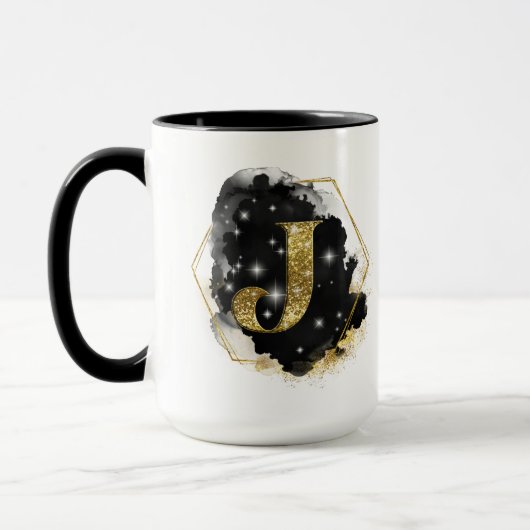 Glam Gold Glitter J Monogram Mok (Links)