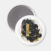 Glam Gold Glitter L Monogram Magnet Magneet (Voorkant / Achterkant)