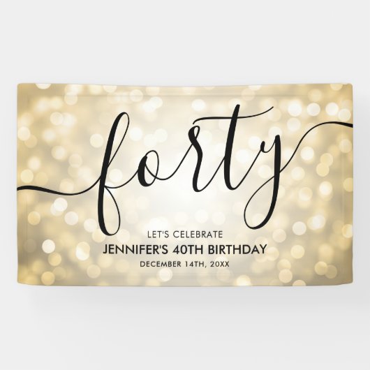 Glam Gold Glitter Lights 40e verjaardag Spandoek (Horizontaal)