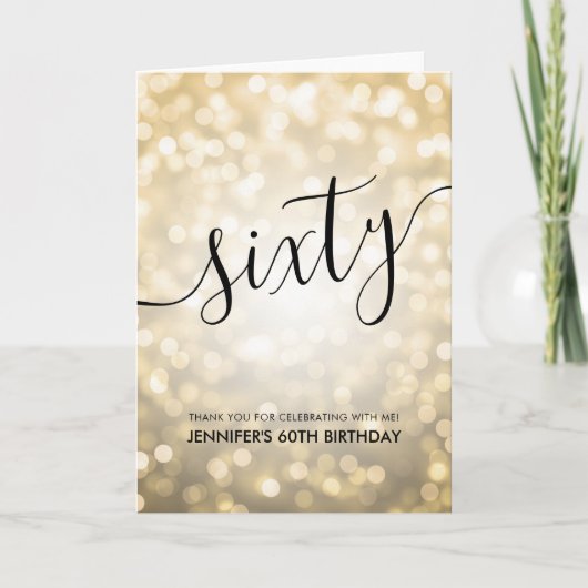 Glam Gold Glitter Lights 60th Verjaardag Dank u Bedankkaart (Voorkant)