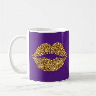 Glam Gold Glitter Lips Trendy Sparkle Paarse Koffiemok