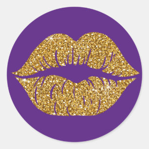 Glam Gold Glitter Lips Trendy Sparkle Paarse Ronde Sticker