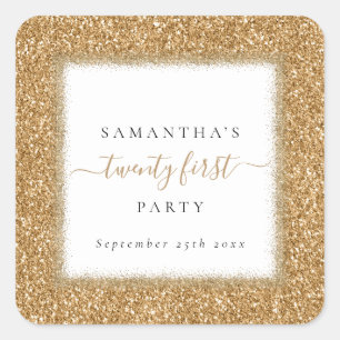 Glam Gold Glitter Name 21st Birthday Party Vierkante Sticker