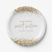 Glam Gold Glitter Name Date Sweet Sixteen Papieren Bordje (Voorkant)