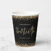 Glam Gold Glitter Name Date Third Party Black Papieren Bekers (Voorkant)