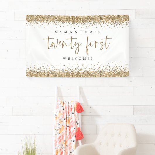 Glam Gold Glitter Name Welcome 21ste Spandoek (Insitu)