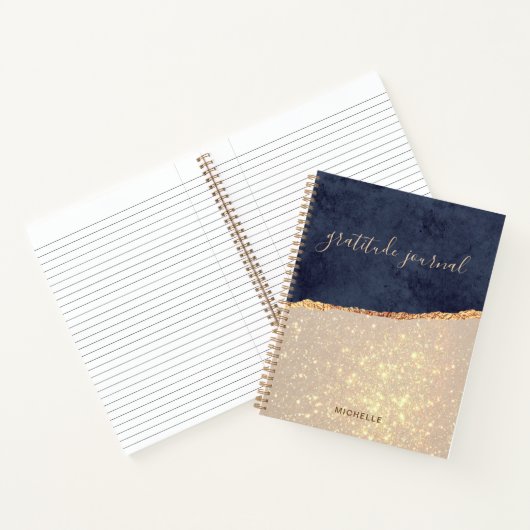 Glam Gold Glitter Navy Blue Gratitude Journal Notitieboek (Binnen)