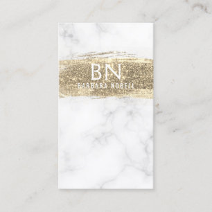 Glam Gold Glitter Paint White Marble Monogram Visitekaartje