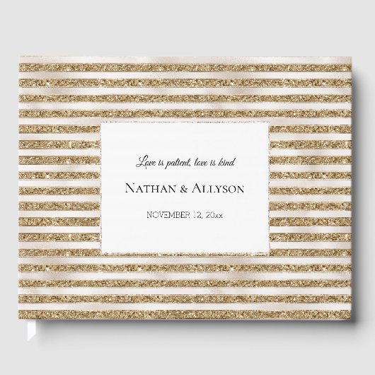 Glam Gold Glitter Pearl Stripes Gastenboek (Voorkant)