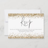 Glam Gold Glitter QR Code Script Bruiloft RSVP Kaartje (Voorkant)