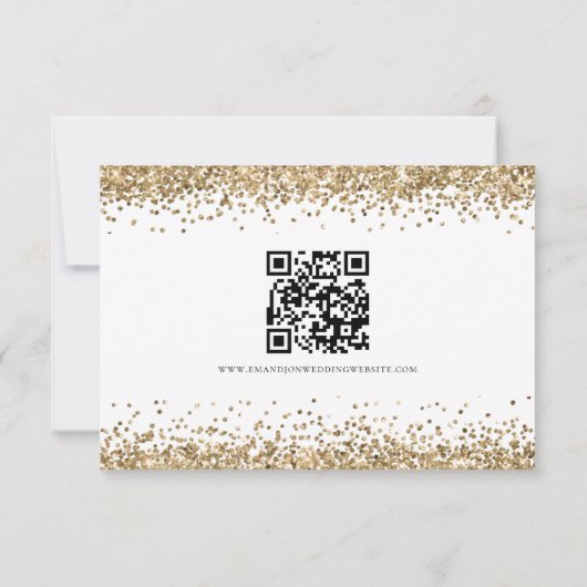 Glam Gold Glitter QR Code Script Bruiloft RSVP Kaartje (Achterkant)