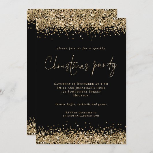 Glam Gold Glitter-script, zwart kerstfeest Kaart (Voorkant / Achterkant)