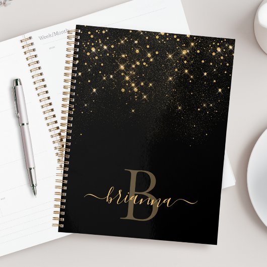 Glam Gold Glitter Sparging Elegant Luxe Monogram Planner