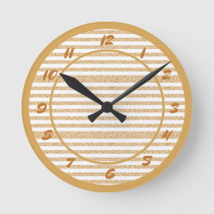 Glam Gold Glitter Sparkle Stripes Decoratief Ronde Klok