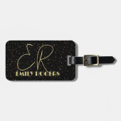 Glam Gold glitter sparkles op zwarte achtergrond Bagagelabel (Voorkant horizontaal)