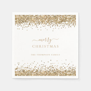 Glam Gold Glitter White Name Merry Kerstry Servet