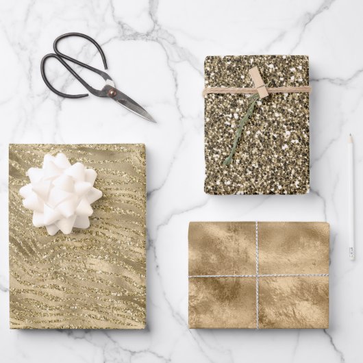Glam Gold Glitz Glitter Zebra Afdrukken Inpakpapier Vel (Voorkant)