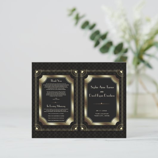 Glam Gold Great Gatsby Art Déco Wedding Programme (Debout devant)