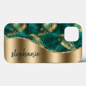 Glam Gold Green Tropical Foliage Pattern Name Case-Mate iPhone Case (Achterkant (horizontaal))