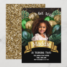 Glam Gold Jungle Safari Invitation d'anniversaire