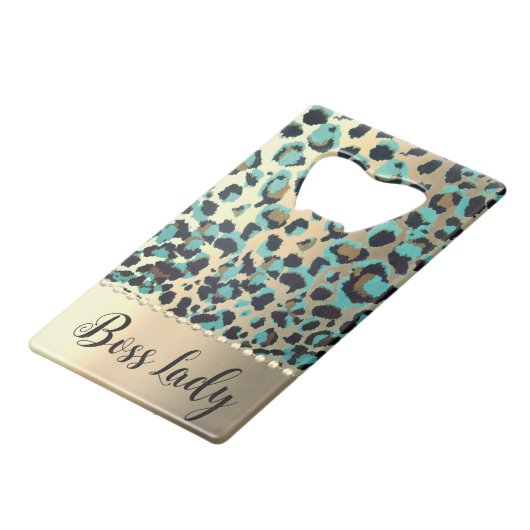 Glam Gold Leopard Boss Lady Kredietkaart Flessenopener (Voorkant Gekanteld)