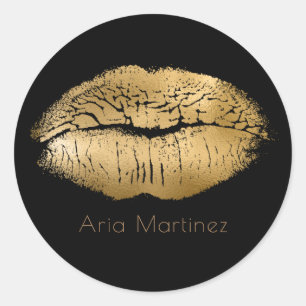 Glam Gold Lips Kiss Black Makeup gepersonaliseerd Ronde Sticker