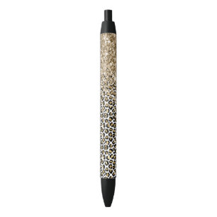 Glam Gold-luipaard afdrukken Glitter sparkle Zwarte Inkt Pen