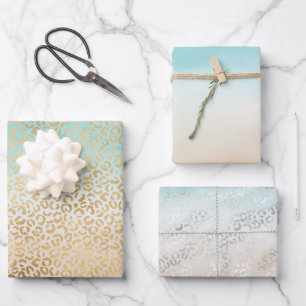 Glam Gold Luipaard Print Aqua Ombre Waterverf Inpakpapier Vel
