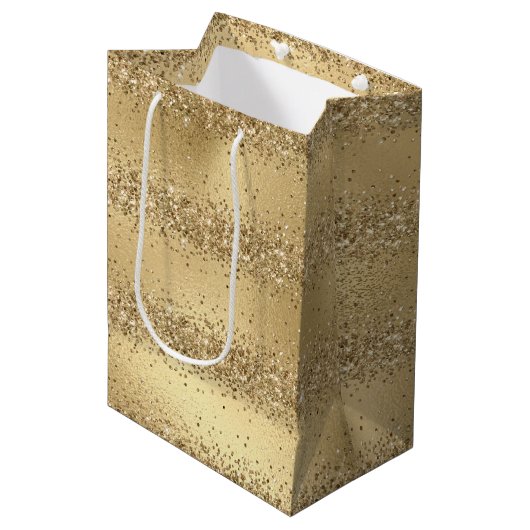 Glam Gold Luxe Glitzy Sparkle Glitter Medium Cadeauzakje (Voorkant Gekanteld)