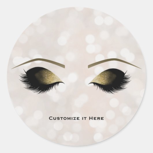 Glam Gold Makeup Eyelashes Sparkle Ronde Sticker (Voorkant)