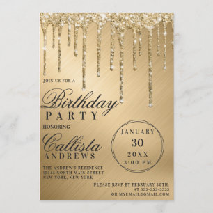 Glam Gold Metallic Glitter Drips Verjaardag Kaart