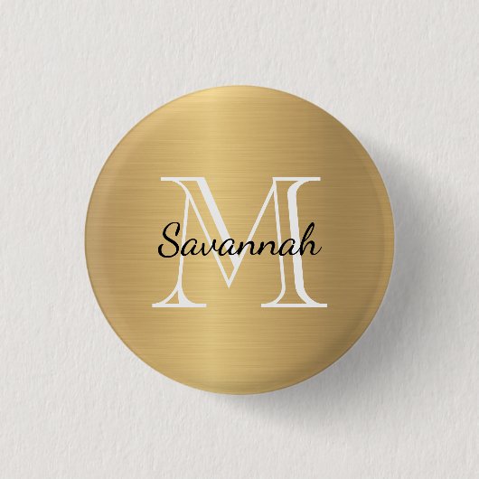 Glam Gold Monogram Faux Metal Ronde Button 3,2 Cm (Voorkant)