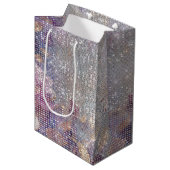 Glam Gold Paarse Floral Sparkle Medium Cadeauzakje (Voorkant Gekanteld)