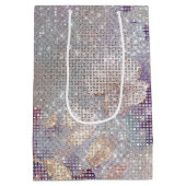 Glam Gold Paarse Floral Sparkle Medium Cadeauzakje (Achterkant)