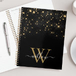Glam Gold Parties scintillant scintillant Elegant<br><div class="desc">Créez votre propre planificateur étincelant diamant noir et or personnalisé avec votre monogramme et votre nom personnalisés.</div>