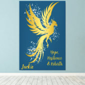 Glam Gold Phoenix Silver Glitter Monogram Blauw | Canvas Afdruk (Insitu (Houten vloer))