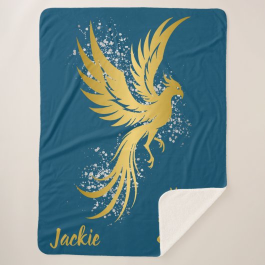 Glam Gold Phoenix Silver Glitter Monogram Blauw | Sherpa Deken (Voorkant)