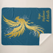 Glam Gold Phoenix Silver Glitter Monogram Blauw | Sherpa Deken (Voorkant (horizontaal))